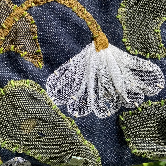 Fendi Floral Appliqué Denim Shopper Tote Bag Purse - Picture 4 of 16